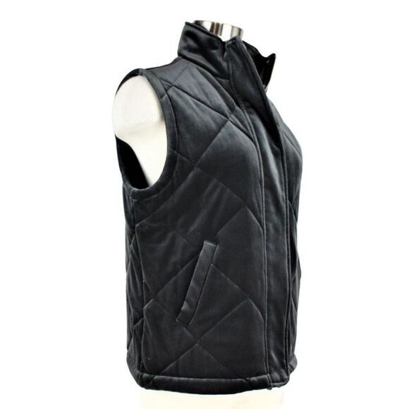Quilted Vest Jacket Front Zip & Snap Dark Gray/Silver Velour Women's Sz Small - Picture 2 of 8